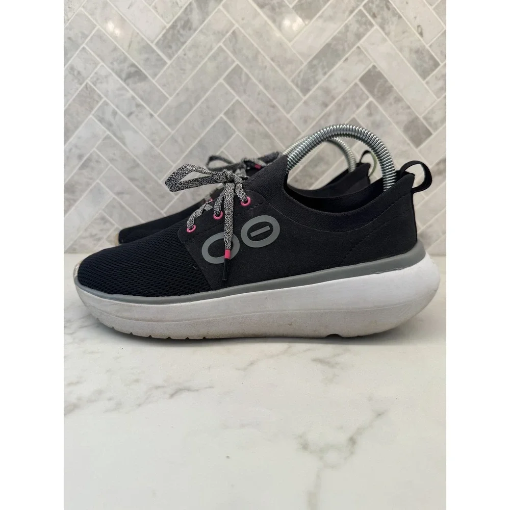 OOFOS Oomy Stride Recovery Sneakers Shoes Womens 8 Black White Comfort Lace Up